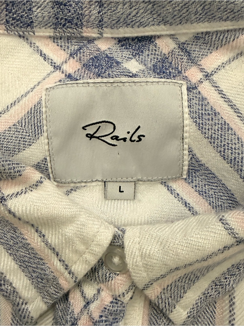 Rails Hunter Plaid Button Down Shirt White Blush Patriot Size L EUC - Picture 7 of 9